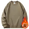 Suéter de cuello redondo para hombre Otoño e Invierno Forro polar Engrosado Cálido Color liso Manga larga Camisa de moda Casual Combinable Top para hombre Camisa base