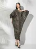 Vestido Outono Feminino 2025 Nova Moda Elegante Estampagem a Quente Manga Morcego Solto Tamanho Grande Longo Justo ao Corpo Saia