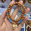 Pulsera de Sándalo DIY Pulsera de Doble Círculo a la Moda para Hombres y Mujeres Joyería Artística de Cuentas de Madera Varios Estilos