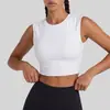 Top de yoga de alta elasticidade para mulheres com bojo embutido, lindo design nas costas, sem mangas, respirável, justo ao corpo, sem costas, roupa de treino