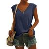En Stock Amazon Verano Europeo y Americano Color Sólido Manga Corta Cuello en V Casual Holgado Camiseta sin Mangas Camiseta de Manga Corta para Mujer