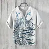 Camisa Pulôver Casual de Manga Curta com Decote em V para Homem, Verão, Transfronteiriça, Estampa Digital 3D, Pintura de Paisagem com Humor