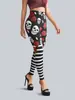 Pantalones de Halloween Europeos y Americanos con Estampado de Calavera Cos Impresión Digital Rayas Piernas Pequeñas Pantalones de Yoga Leggings Ajustados para Mujer