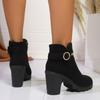 Comercio exterior talla grande botas martin mujer 2024 vintage tacón grueso remache hebilla cinturón botas de moda punta redonda tacón alto botines al por mayor