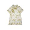 Traje Tang Floral de Algodão e Linho de Manga Curta Estilo Chinês Modernizado para Meninas, Vestido Infantil Estilo Nacional, Qipao Infantil de Shibo Luo para o Verão