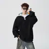 Moletom com Capuz Patchwork de Xadrez Estilo Americano para Homens, Jaqueta College Tendência Color-Blocking, Novo Suéter Solto de Primavera para Homens