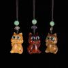 Llavero Colgante de Palo de Rosa Tallado de Dibujos Animados Gato Travieso Sándalo Verde Creativo Mascota Cadena Colgante para Teléfono Móvil Accesorios para Hombres y Mujeres Regalos