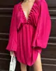Vestido con volantes y mangas abullonadas con cuello en V para otoño e invierno, nueva falda grande de manga larga transfronteriza entre Europa y Estados Unidos 2024
