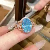 Anillo de Flor de Hielo Corte Huevo de Paloma de Super Gran Quilate Moda Lujo Ligero Corte Nido de Pájaro Chapado en Oro Rosa Anillo Abierto Anillo Ajustable