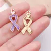 Accesorios para Joyería de Aleación con Goteo de Aceite DIY Pulsera con Colgante de Mariposa Rosa Corazón Cinta Llavero Encanto Concienciación sobre el Cáncer de Mama