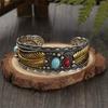 Pulsera ovalada de turquesa estilo navajo nueva transfronteriza Long Rui para mujer, pulsera retro de dos colores con hoja, venta al por mayor
