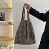 2024 Nuevo Bolso de Hombro de Lana a Cuadros Bolso de Hombro Literario para Estudiantes Universitarios Bolso de Lona Portátil de Gran Capacidad