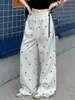 Verano 2026 Nuevo Diseño de Nicho Estampado de Moños Ribete de Encaje Pantalones Casuales para Mujer de Cintura Alta Holgados de Pierna Ancha