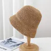Sombrero de Paja Tejido a Crochet de Moda para Mujer, Sombrero de Sol para Playa Estilo Fresco, Sombrero de Pescador Pequeño Borde Moda Estilo Japonés y Coreano