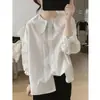 Nueva camisa de moda de otoño con cuello de muñeca para mujer, elegante camisa de algodón para mujeres petite, camisa que disimula el abdomen