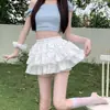 Falda de pastel de retazos de encaje para mujer, nuevo estilo otoño e invierno, de cintura alta, adelgazante, anti-exposición, falda corta abullonada de línea A
