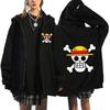 Chaqueta con estampado perimetral de animación de One Piece, unisex, estilo hip-hop, holgada y con capucha, a la moda.