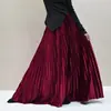 Novedad Otoño/Invierno 2026: Falda de terciopelo plisada de línea A tipo paraguas para mujer, de cintura alta, adelgazante, falda larga acampanada