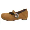 Zapatos Mary Jane para Mujer, Estilo Retro, Aumentan la Altura, Zapatos Bajos de Otoño, Gamuza, Velcro, Punta Cuadrada, Nuevo Modelo 2026, Pedrería, Versátiles