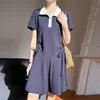 Vestido Blanco con Cuello Polo y Fruncido para Mujer, Vestido Coreano de Manga Corta Verano 2026, Vestido de Línea A Estilo Universitario