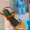 Sandalias Planas de Metal con Hebilla para Mujer, Verano, Punta Redonda, Transpirables y de Secado Rápido