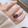 Anel de Prata S925 com Pedra Fantasma de Cristal Natural, Anel de Pedra Preciosa Fashionável com Cristais Transparentes e Tamanho Ajustável