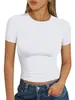 Camiseta corta de manga corta estilo "chica hot" transfronteriza para mujer, top corto elástico ajustado con cintura expuesta y cuello redondo, venta al por mayor personalizada