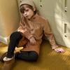 Outono e Inverno Camiseta Térmica Infantil de Veludo Dupla Face com Gola Média para Meninos e Meninas, Top Espesso de Manga Longa, T-shirt Gola Alta, Roupa Básica Simples