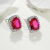 Brincos Retangulares Gordos de Safira Artificial Prata Esterlina 925 Brincos Incrustados com Diamante Zircônia de Alto Carbono Aaa Brincos de Corindo Vermelho Atmosférico