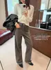 Jeans de Pierna Ancha Estrecha Lavados Elásticos en Cuatro Direcciones Moda Estilo Lujo Otoño Su Xinlan/YOUMO para Mujer 95292-3