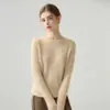 Suéter de cashmere simples e casual com gola redonda, trançado, caimento solto, macio e confortável, suéter de manga comprida liso versátil