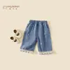 Ropa para niños, pantalones para niñas, nuevo estilo otoño 2026, vaqueros acampanados casuales y elegantes de encaje estilo coreano para bebés niñas