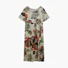 Explosões da Estação Independente da Amazon 2022 Vestido Vintage Feminino com Estampa Floral de Manga Curta e Gola Redonda