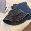 Borboleta Bordado Denim Pescador Chapéu Feminino Aba Grande Mostrando Rosto Pequeno Moda Casual Chapéu de Bacia Primavera e Verão Proteção Solar Chapéu