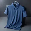 Camisa Polo Masculina Casual de Verão em Seda de Gelo Sem Marcas Alta Elasticidade Não Amassa Fina de Manga Curta Camiseta Lapp de Manga Curta