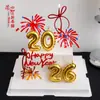 Decoração de Bolo de Véspera de Ano Novo 2026 Fogos de Artifício Balões de Número Acrílicos Velas Ano do Cavalo Decorações de Confeitaria para o Dia de Ano Novo