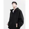 Sudadera con capucha de punto grueso estilo americano, con doble cremallera, para hombre y mujer, top casual rígido y holgado, chaqueta oversized