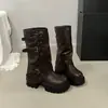 Botas de Moda para Mujer Estilo Caballero, Suela Gruesa, Hebilla de Cinturón, Botas de Cuero Versátiles, Adelgazantes, Botas de Tacón Grueso Otoño/Invierno 2026