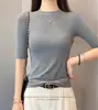 Ludao Story Nova Camiseta Feminina Manga Média Gola Redonda Slim Fit, Ombro Reto, Emagrecedora, Versátil, Alta Elasticidade, Top Tendência