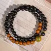 Pulsera de Bolas de Incienso Doble Círculo 6mm para Hombres y Mujeres, Estilo Diseñador de Lujo Ligero, Pulsera de Hilo de Bolas Redondas de Incienso, Joyería de Mano Vintage