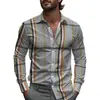 Camisas de Negocios para Hombre Transfronterizas con Patrones de Cuadros Rayados, Camisas de Manga Larga para Hombre, Tops de Primavera de Cuello con Botones