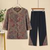 Roupas de Verão para Mulheres de Meia-Idade e Idosas, Roupas Femininas para Mães, Novo Conjunto Duas Peças Chinoiserie, Roupas para 60 Anos, Cardigã Chinoiserie para Senhoras Idosas