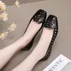 Zapatos de Gel Bajos Coreanos con Punta Cuadrada, Diseño de Cristal Hueco, Sandalias Planas Slip-On para Mujer