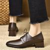 Zapatos de tacón alto con plataforma, de cuero suave, punta cuadrada, con cordones, de encaje, color marrón, estilo nuevo para el otoño de 2026, para mujer
