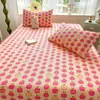 Lençol de baixo com elástico de algodão acolchoado, peça única, colcha de cobertura total, adequado para quartos de dormitório e quartos, fofo e com tema de desenho animado, conjunto de cama de três peças