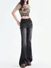 Jeans Acampanados Sueltos Negros y Grises para Mujer, Nuevo Estilo de Verano, Levanta Glúteos Estilo Americano, Adelgazantes, Retro de Cintura Alta, Pantalones de Campana de Largo Completo