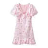 Atacado Fabricante de Roupas Femininas Transfronteiriço 2026 Aliexpress Mais Vendido Moda Decote V Vestido Estampado Sedoso