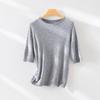 Ropa Nueva de Otoño Temprano para Mujer, Body sin Costuras de Lyocell, Lana, Cachemir, Cuello Redondo Rizado, Manga Corta, Tejido de Punto, Camiseta de Manga Media