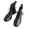 Botines de cuero con cordones y tacón grueso, nuevos para otoño e invierno 2024, color negro, en stock. Botas martin de tacón alto cuadrado, de piel de vaca, para mujer.