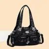 Bolsa de Motocicleta Retro Europea y Americana Tendencia Transfronteriza Bolso de Hombro de Nicho Tendencia de Nicho Estilo Chica Picante Bolso de Cuero Suave Bolso de Mano
